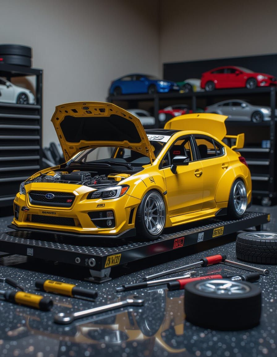 Subaru WRX Diorama in Photorealistic Film Style