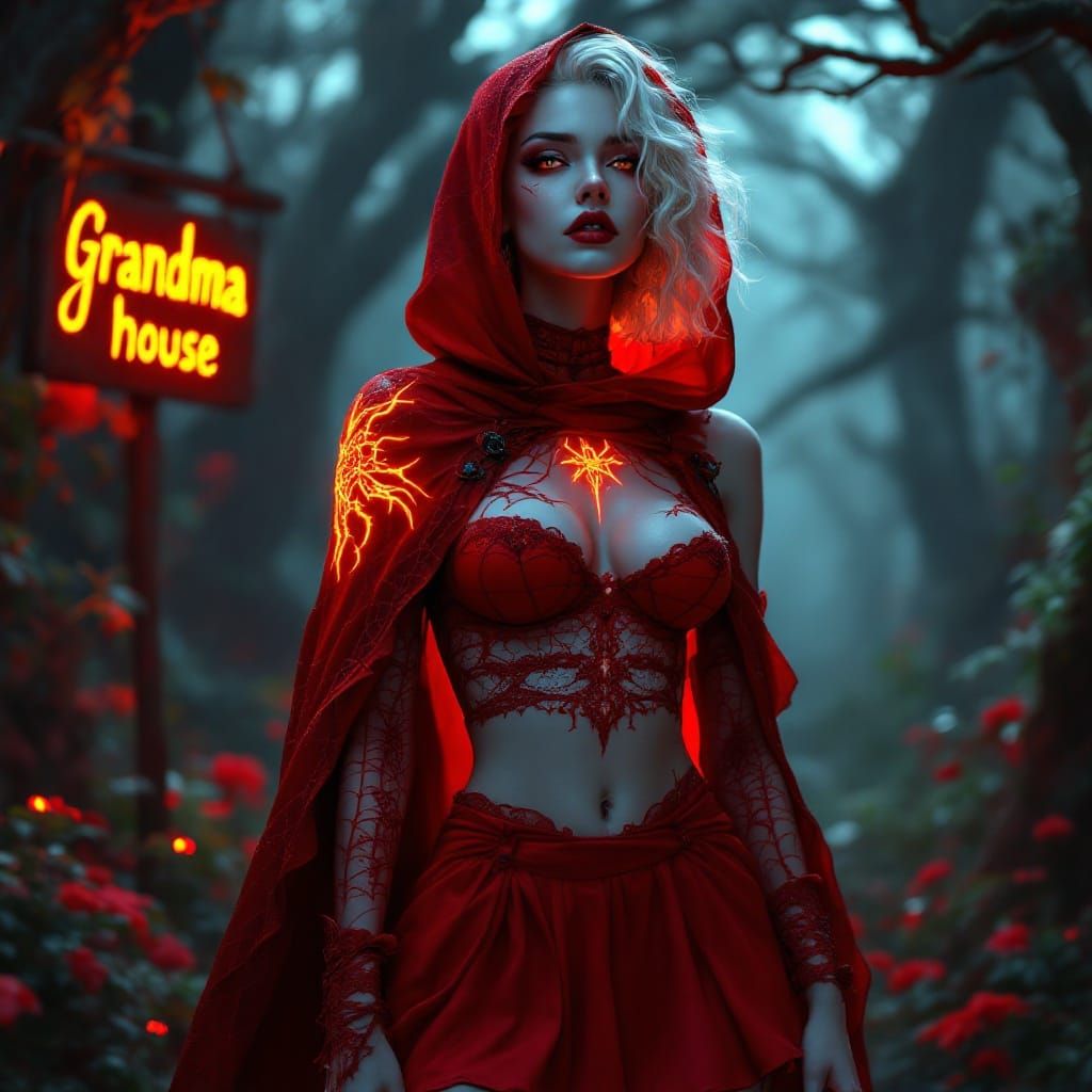 Gothic Red Riding Hood in a Dark Fantasy Wonderland