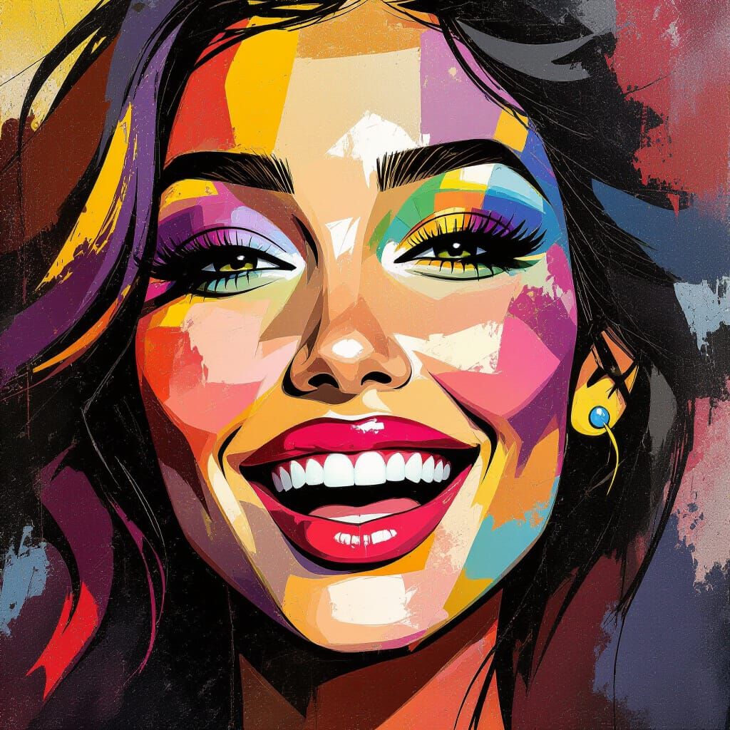 Happy Woman's Face in Vibrant Graffiti Art Style