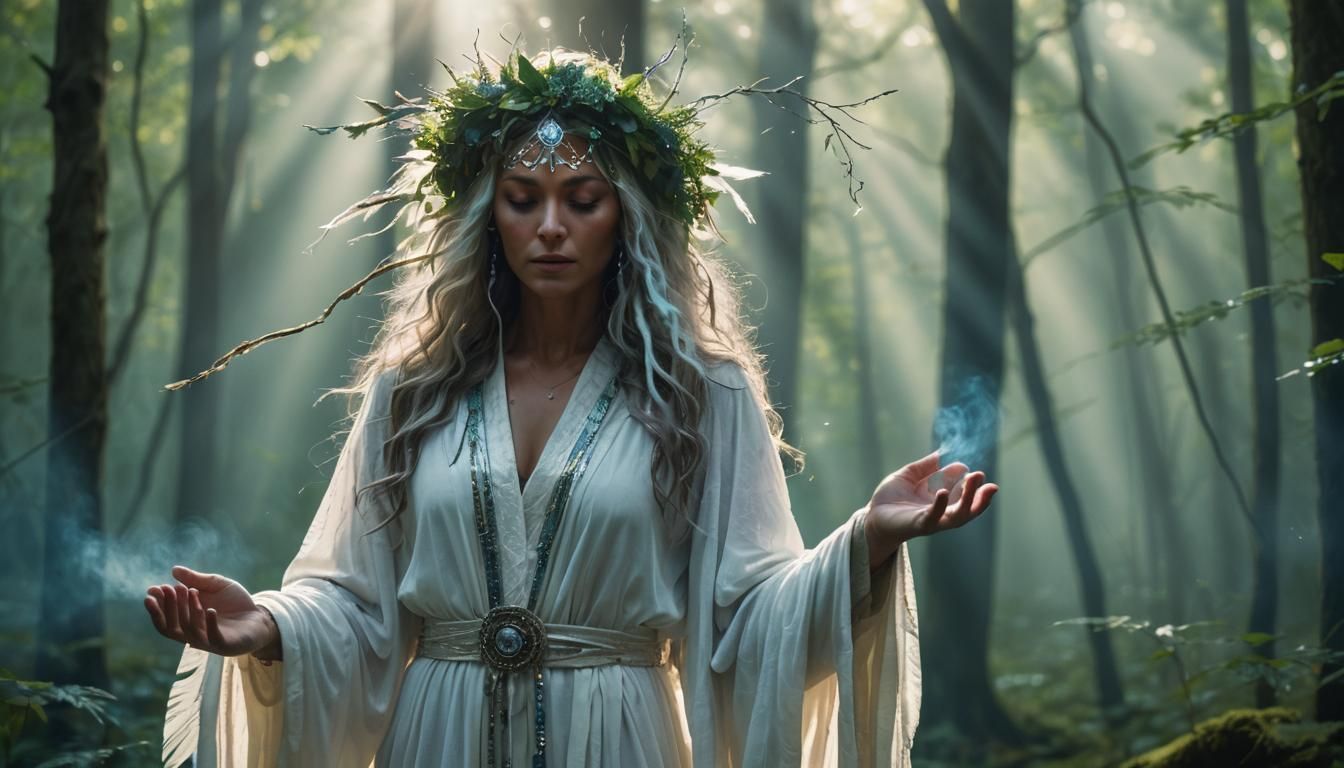 Ethereal Shamanism Ritual in Moonlit Forest