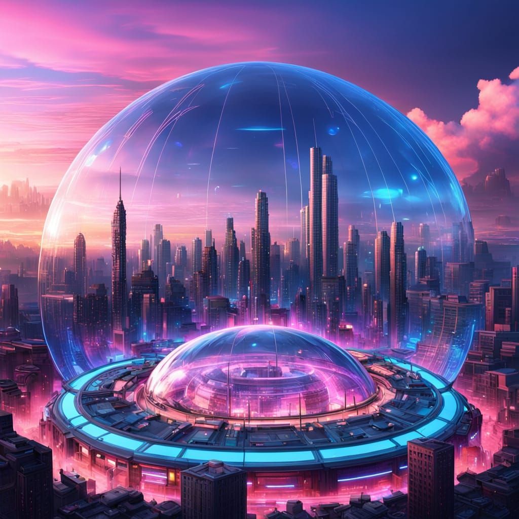 Futuristic Dome City: A Neon-Lit Safe Haven