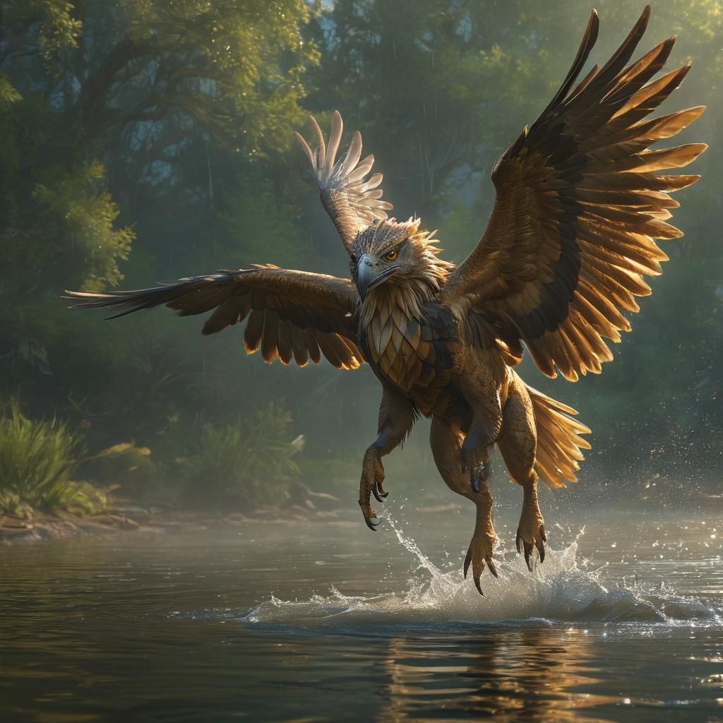 Gryphon Hunting Fish: Digital Matte Painting