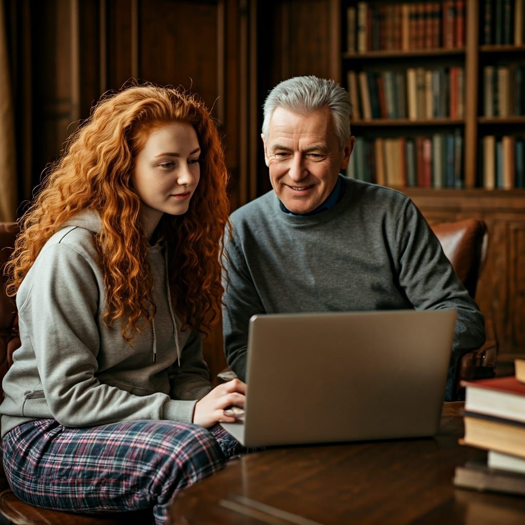 Woman and Man in Cozy Office, Realistic Portrait