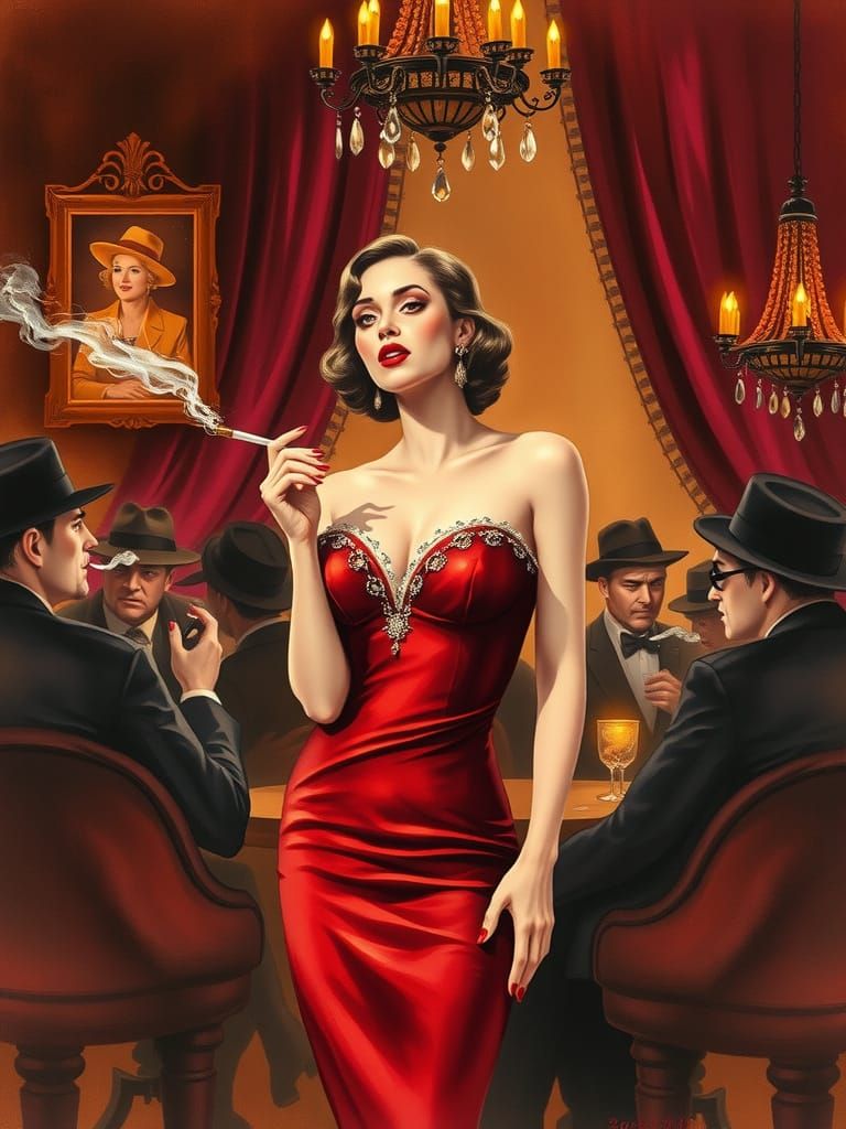 Sultry Jazz Club Siren in Crimson Velvet