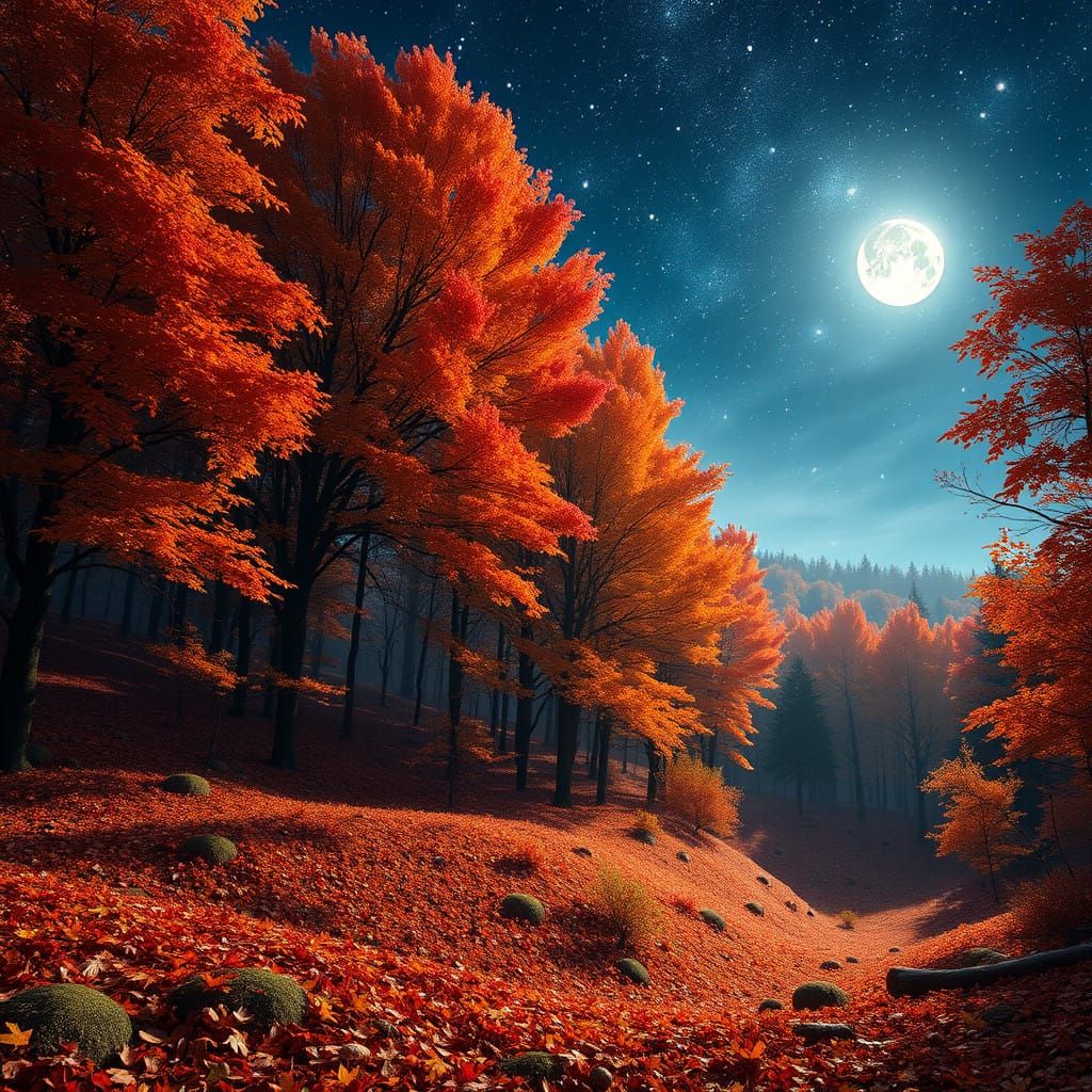 Autumn Dreamscape Under Starry Night Sky