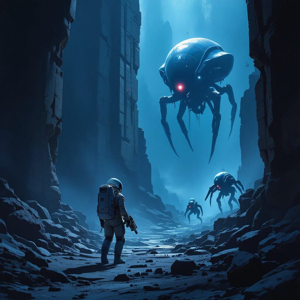 Astronaut Explores Alien Ruins Under Threat