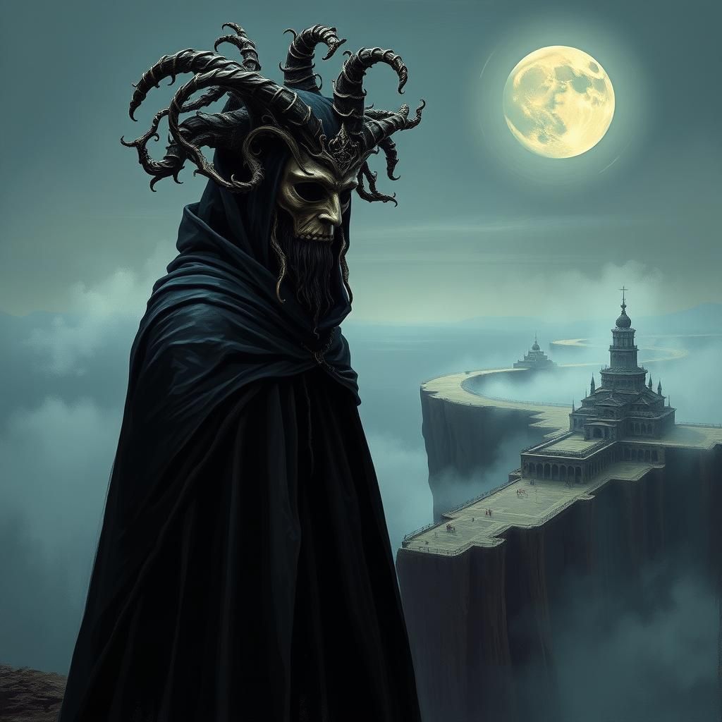 Mysterious Cloaked Figure with Baroque Mask