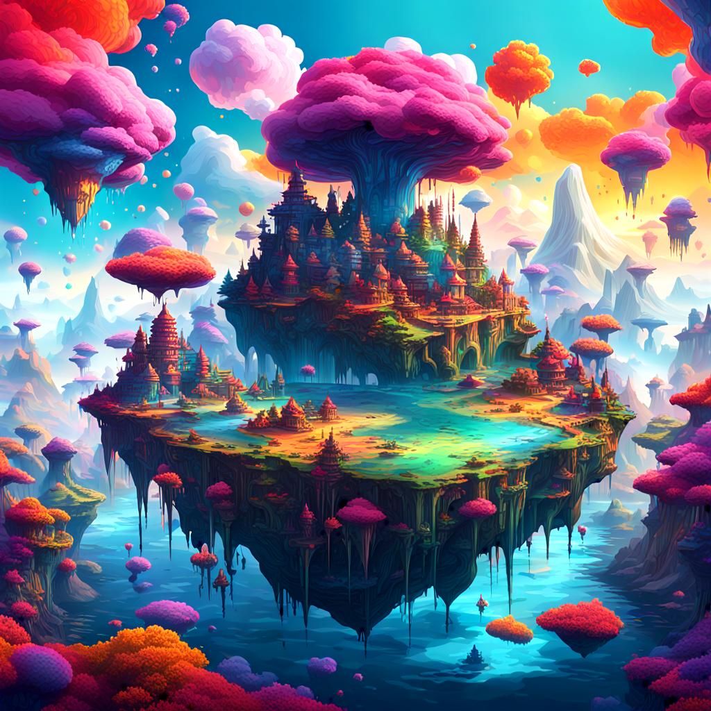Surreal Floating Islands Dreamscape: Hyperrealistic Splash A...