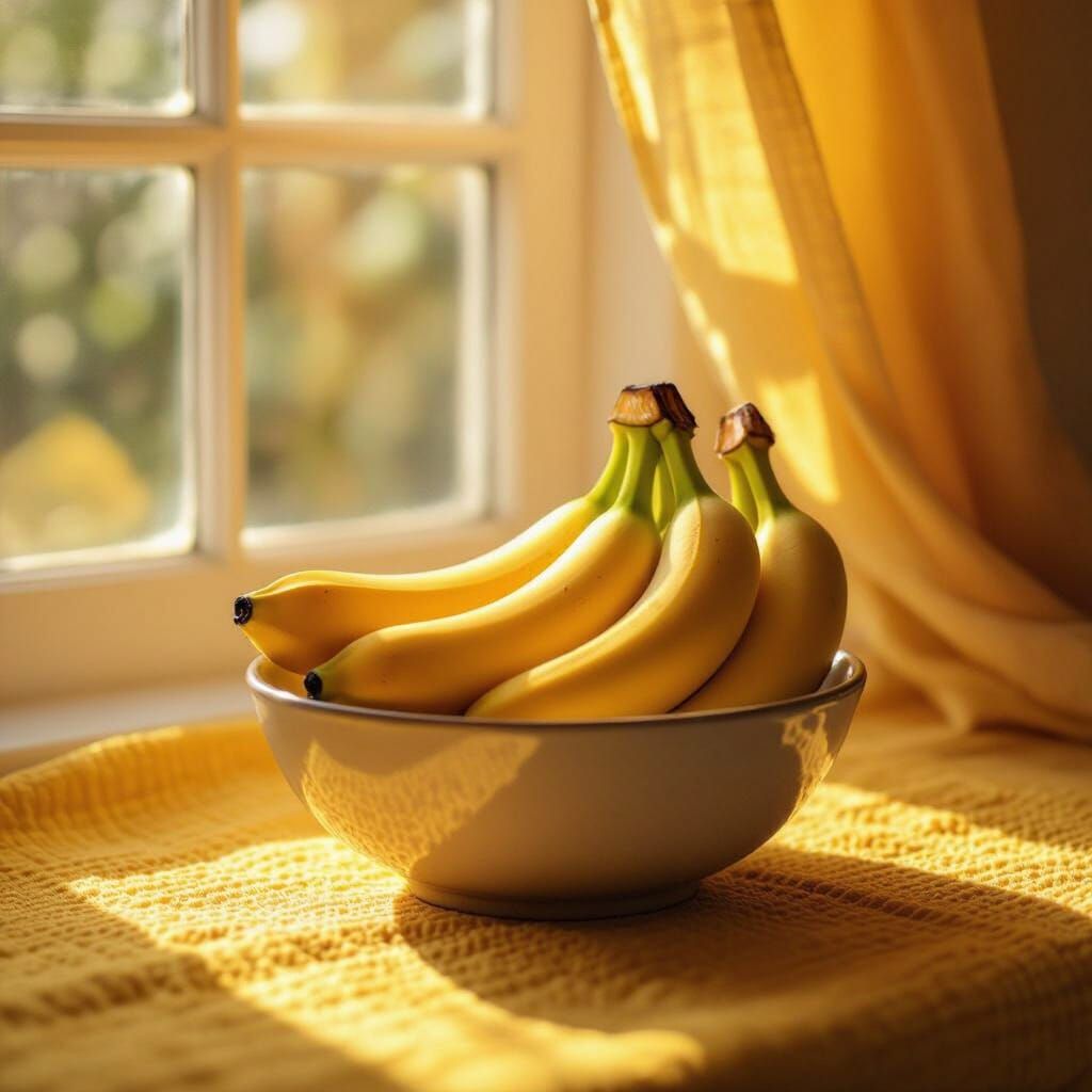 Realistic Banana Still Life with Golden Hour Light