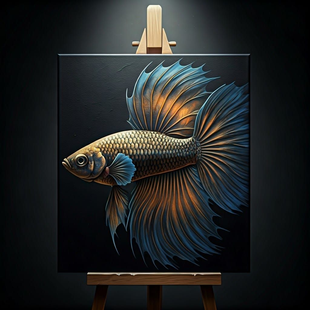 Grunge Fish Emerges from Dark Canvas