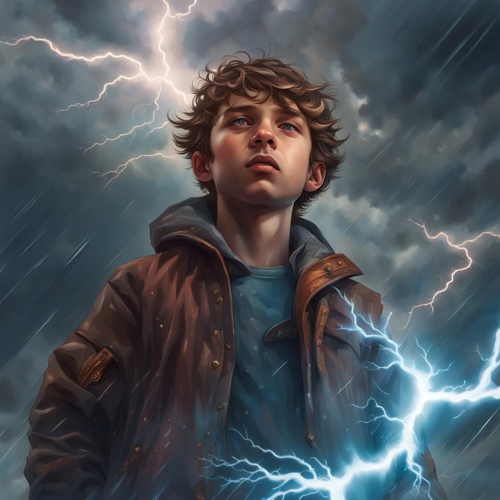Boy Levitating with Storm Cloud, Digital Art Portrait