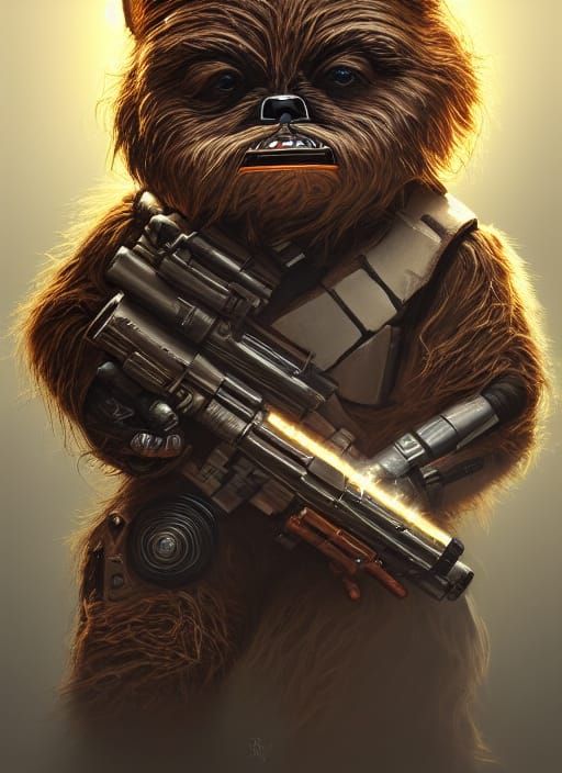Badass Ewok Mercenary Portrait in Cell-Shaded Style