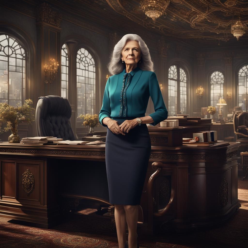 Elegant Businesswoman in Office: Fantasy Concept Art