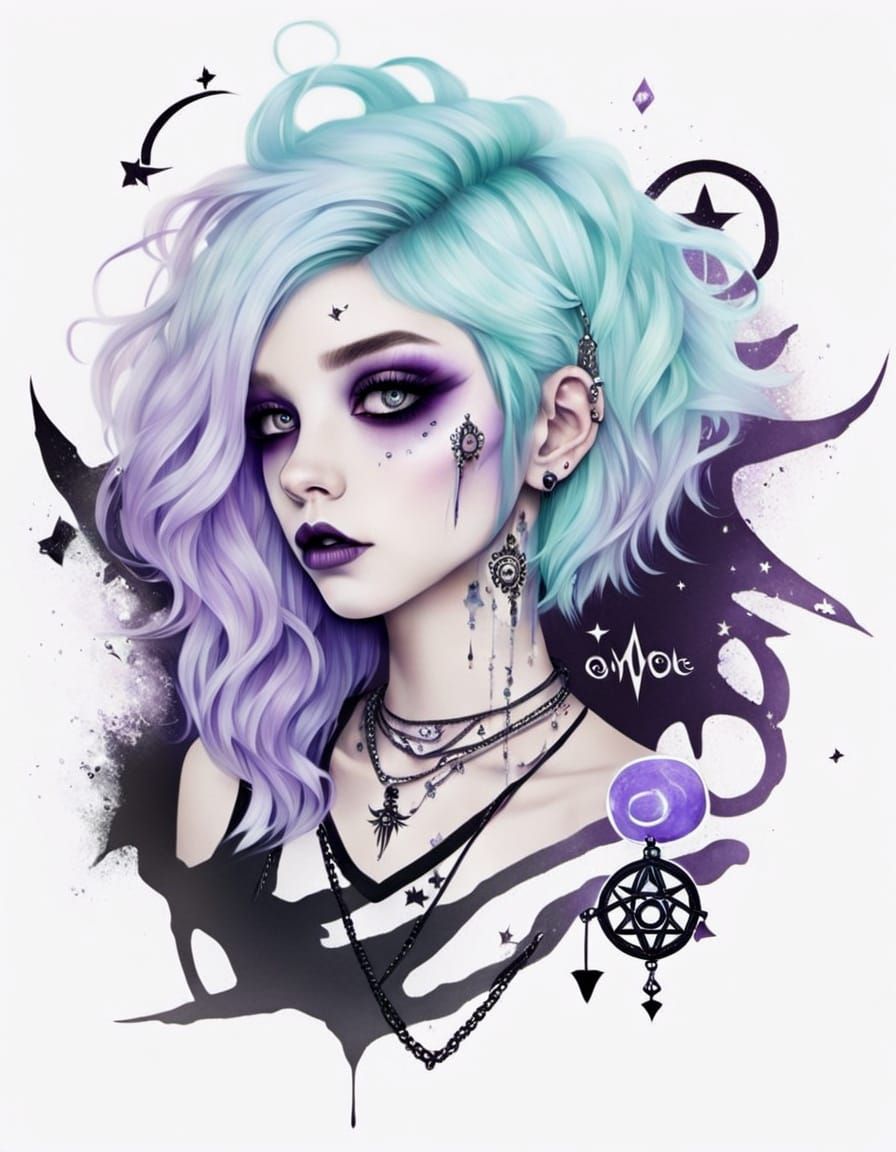 Pastel Goth Portrait with Purple Hair and Tattoos