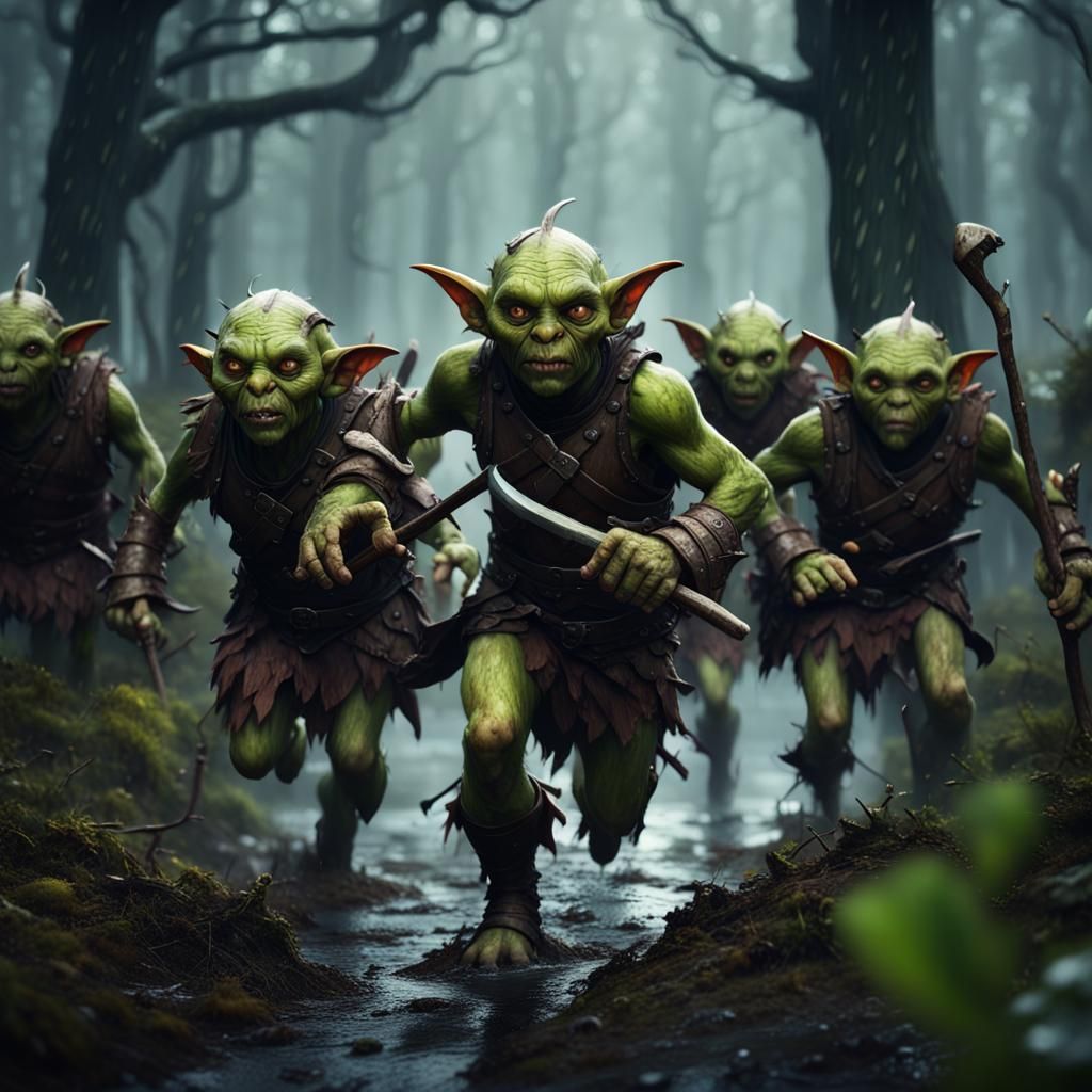 Goblin Army in Dark Forest: Fantasy Concept Art