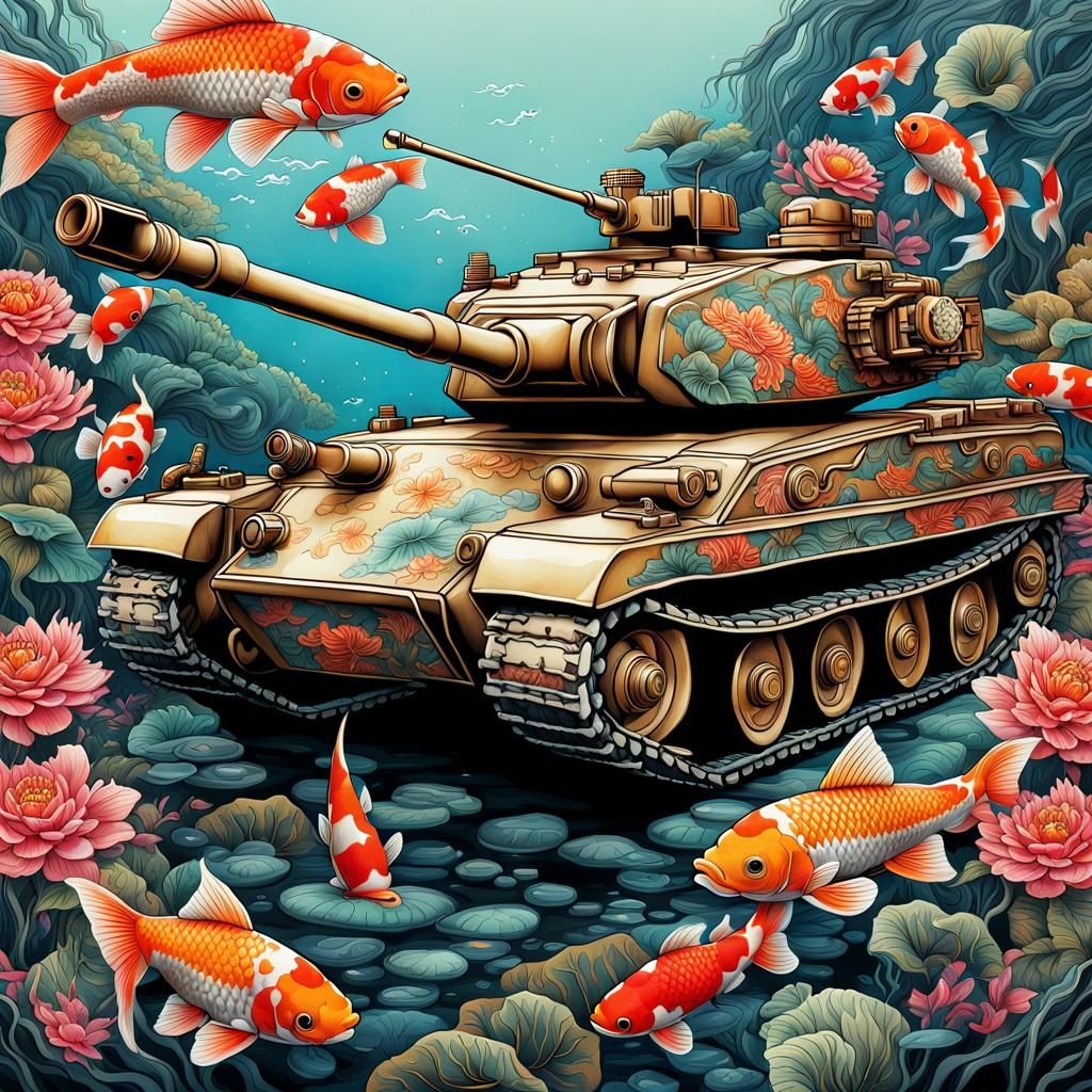 Tank and Koi Fish Fusion Illustration