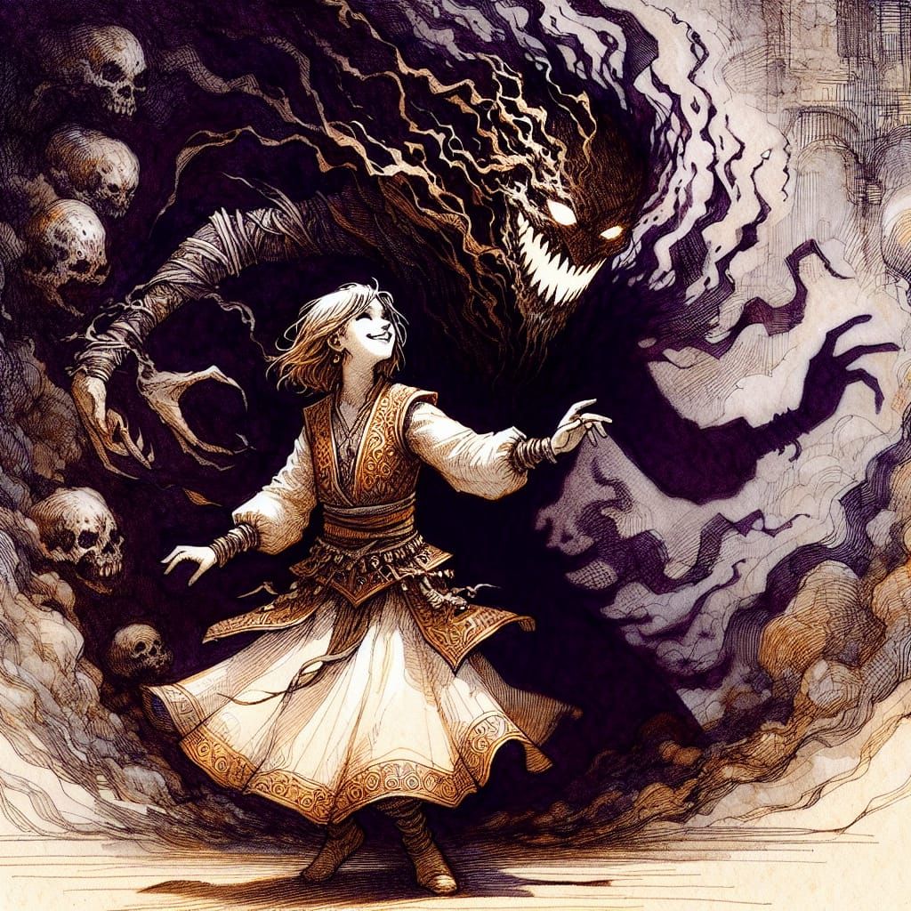 Eerie Shadow Dance in Dark Fantasy Style
