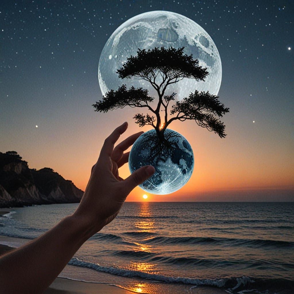 Surreal Ocean Sky with Burning Bush