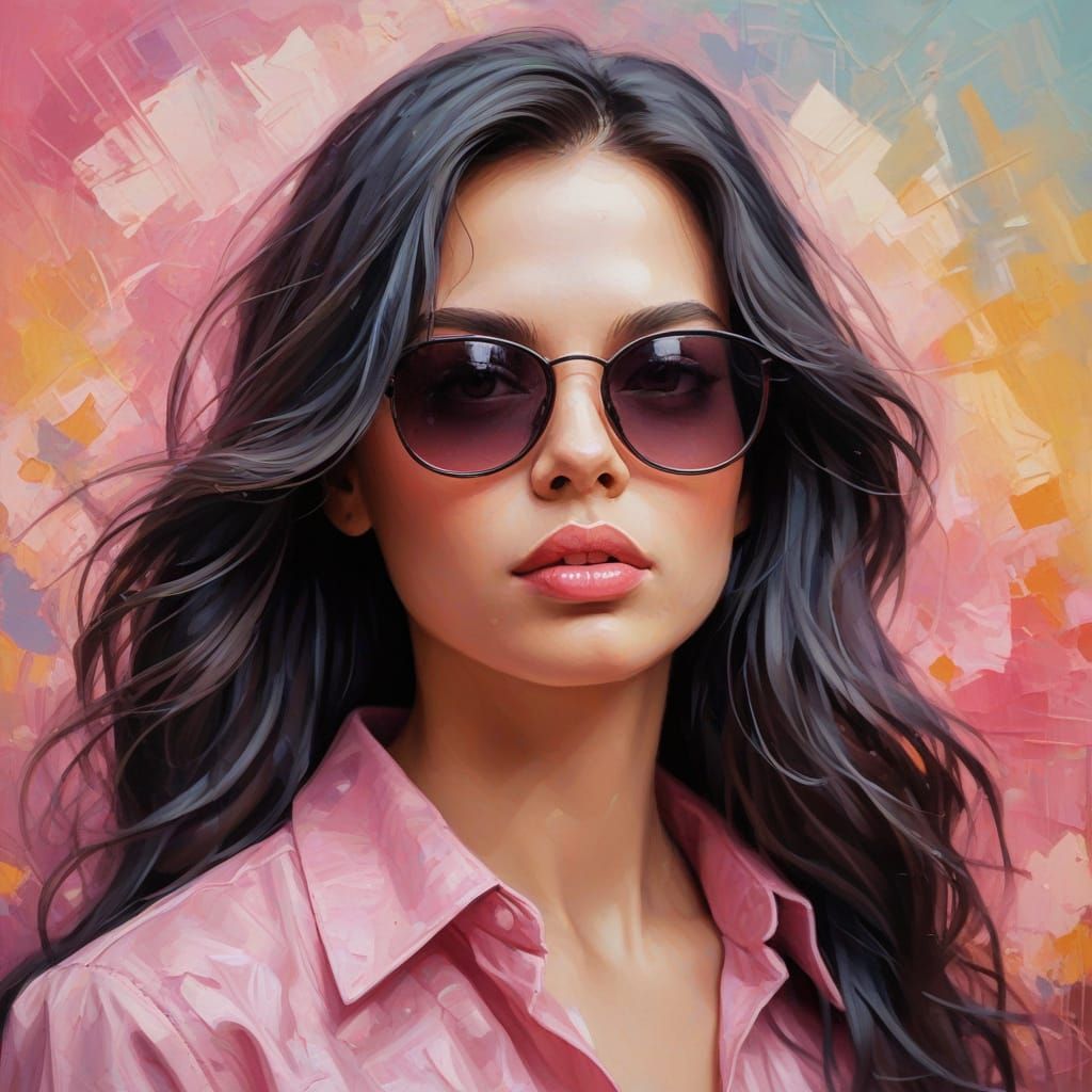 Stylish French Woman in Neo-Impressionist Oil Painting