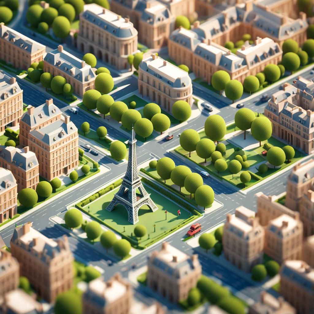 Isometric Paris in Soft Pastel Colors, 3D Render