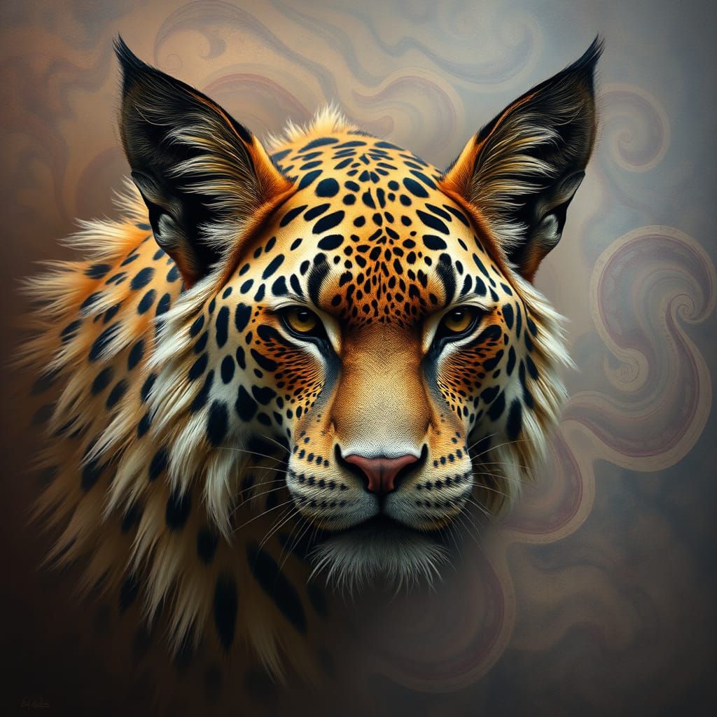 Surreal Animal Portrait with Hyperrealistic Details and Ethe...
