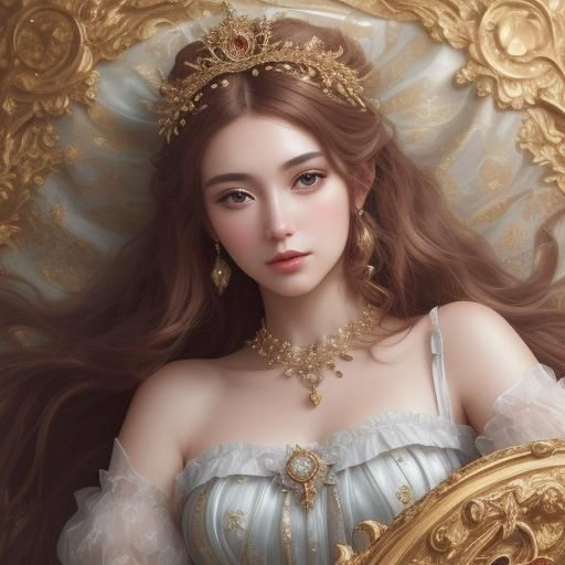 Gorgeous Anime Princess with Glassy Hair in Ball Gown