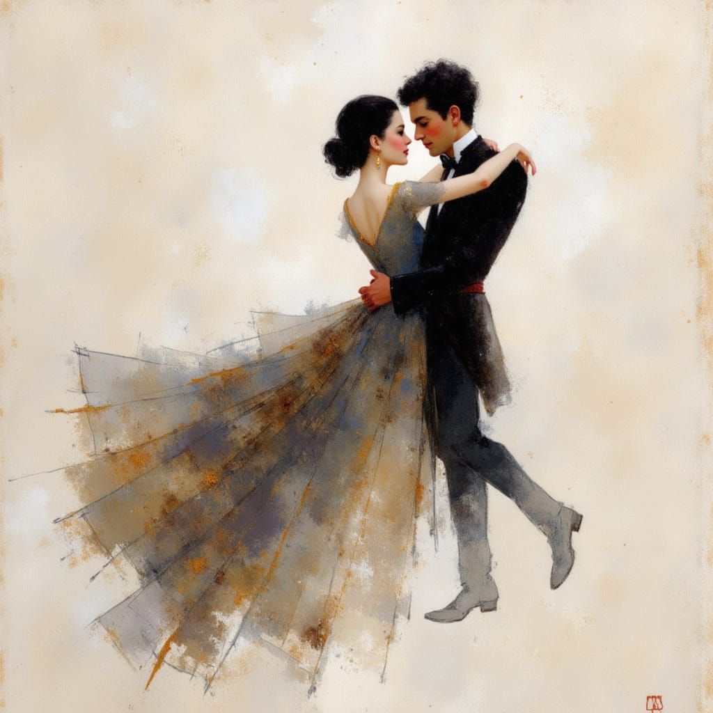 Formal Ball in Ink and Charcoal Sketch Style