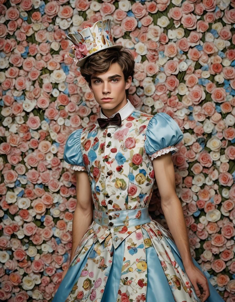 Muscular Man in Elegant Alice in Wonderland Ballroom Gown