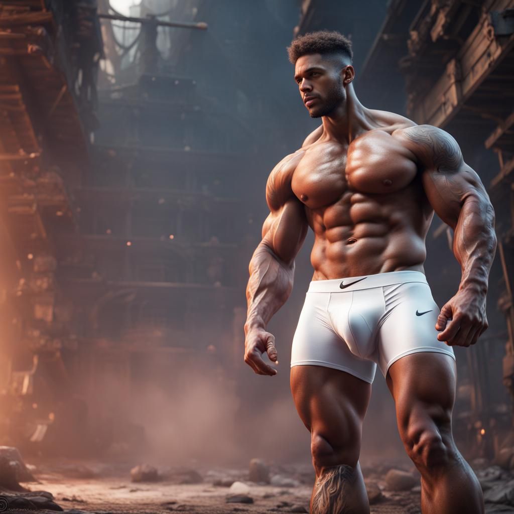 Muscular Man in White Nike Underwear