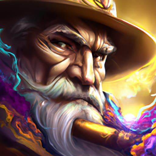 Old Man with Lightning Cigar, Art Nouveau Portrait