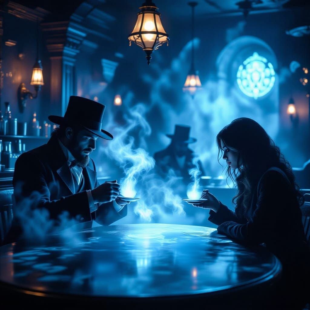 Mysterious Café with Spectral Baristas in Dark Fantasy Noir ...