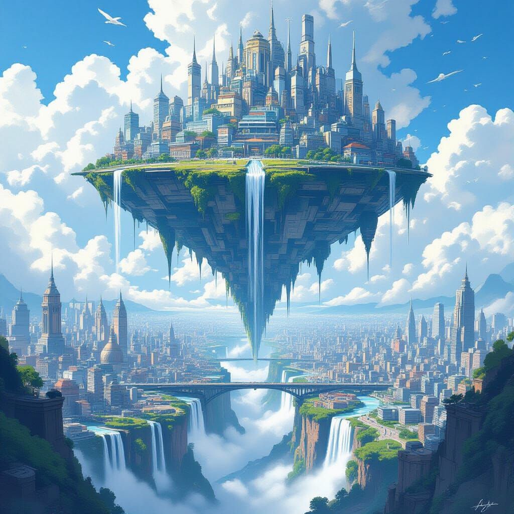 Upside-Down City: Surreal Dystopian Dreamscape