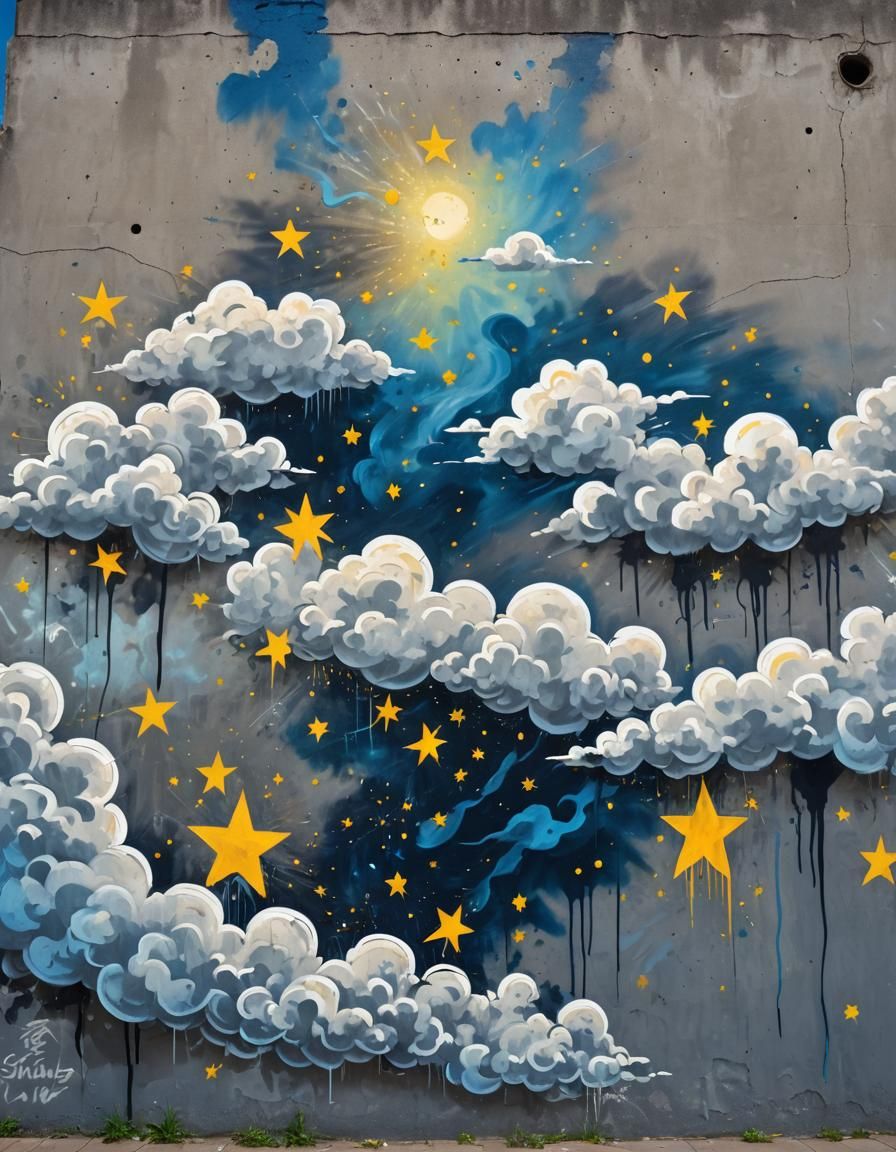 Urban Street Art: Starry Night Graffiti Mural