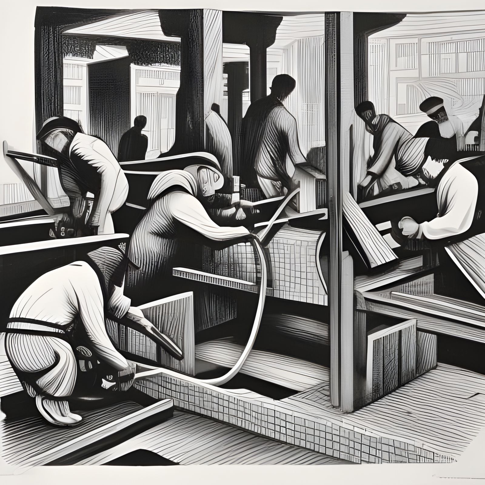 Checkered Workers Forging 18th Century Holding