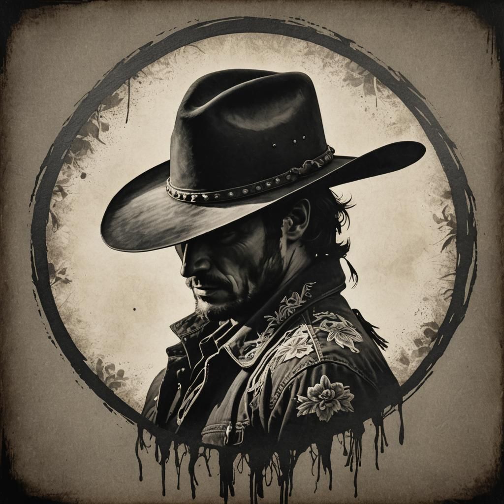 Melancholic Cowboy Portrait in Charcoal Style