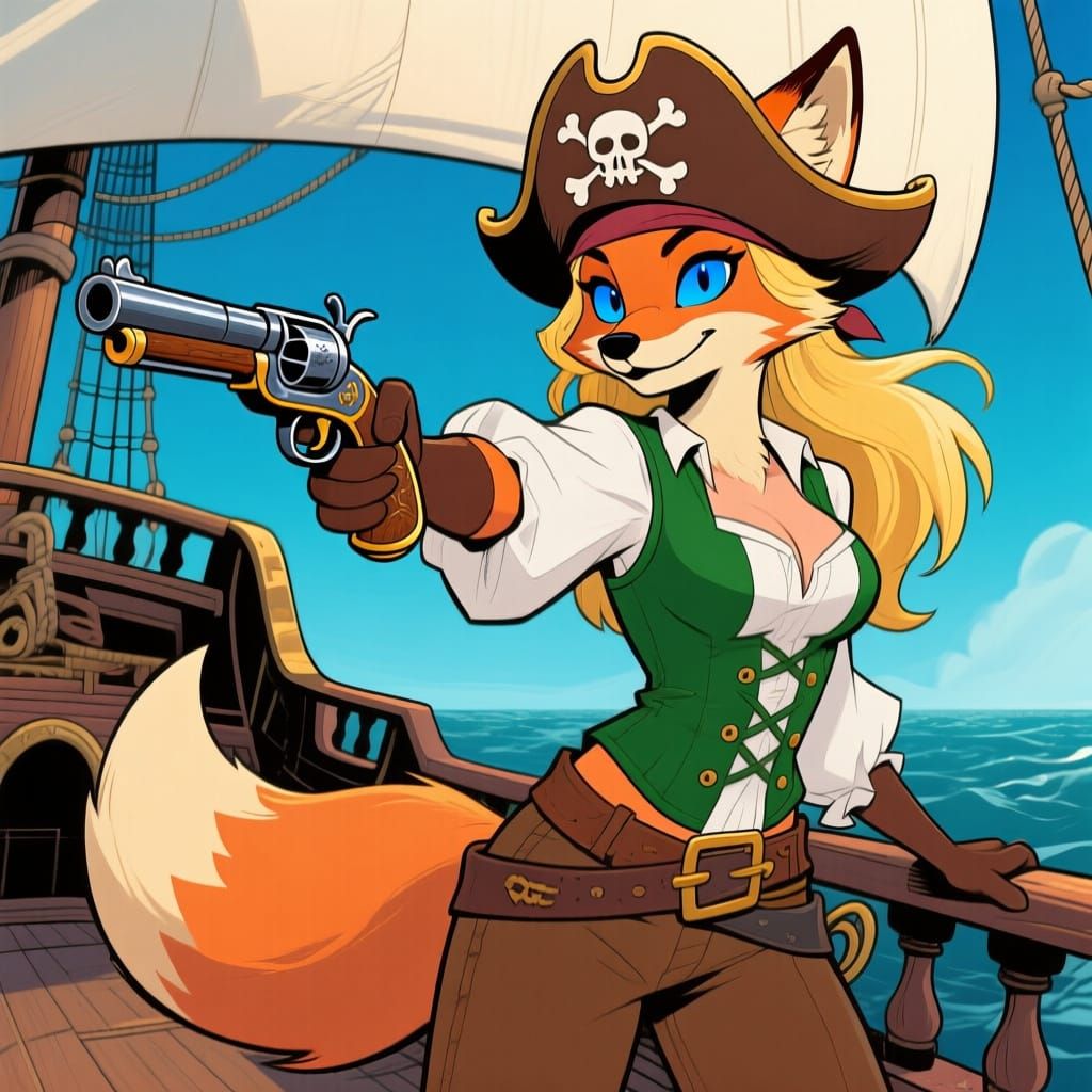Blonde Fox Pirate Captain with Flintlock Pistol
