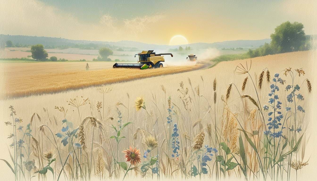 Agricultural Fields with Combine Harvester in 3D