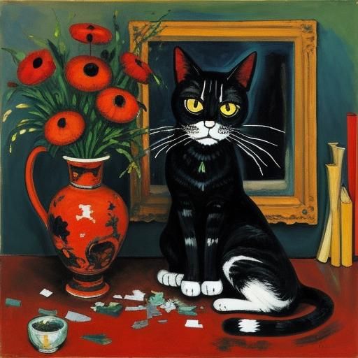 Cat Reassembles Vase: Expressionist Painting