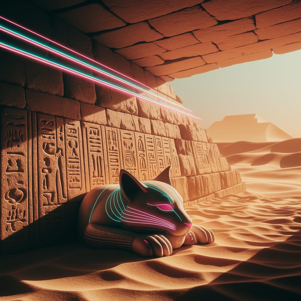 Mystical Feline Sanctuary Inside Egyptian Pyramid with Neon ...