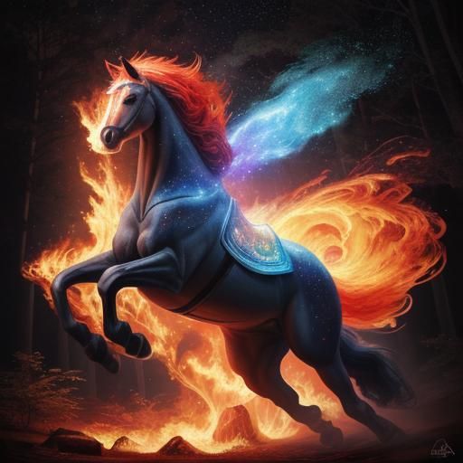 Horse Leaping Through Fire: Cosmic Illustration