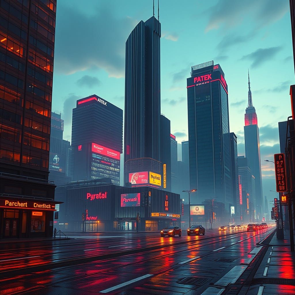 Cyberpunk Cityscape at Dusk in Sci-Fi Style
