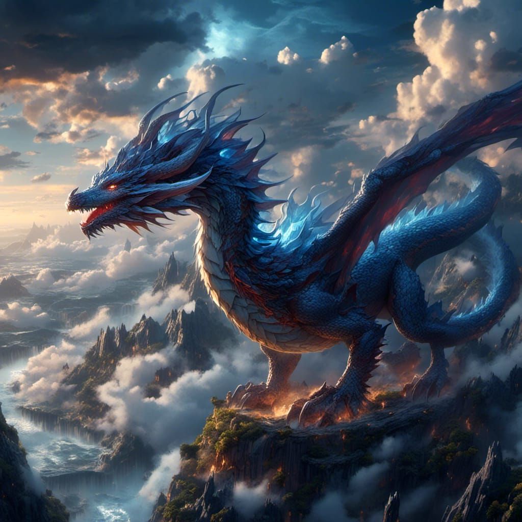 Cloud Dragon in Stormy Night: Fantasy Art