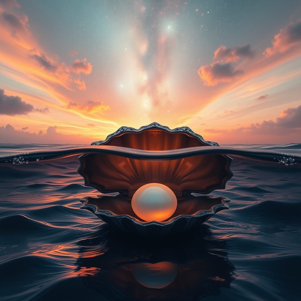Galaxy Sunset Double Exposure with Giant Clam Pearl