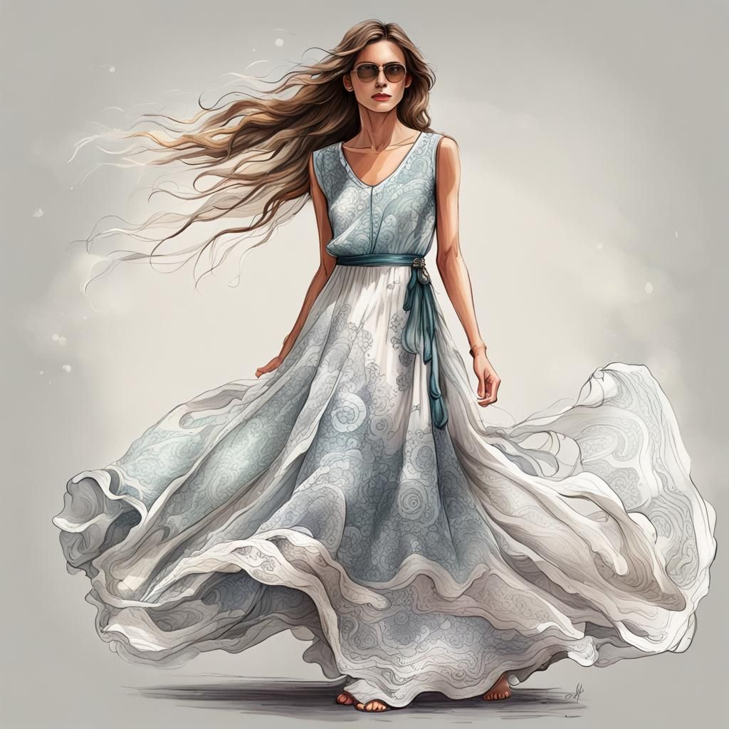 Gorgeous Woman in Flowing Dress, Realistic 4K Portrait