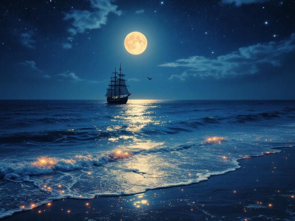Summer Night: Moonlit Sea with Starry Sky