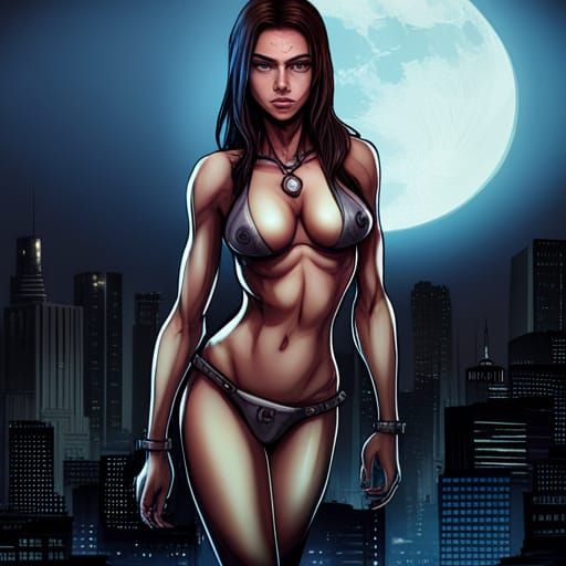 Glowing Alien Goddess in Cyberpunk Cityscape