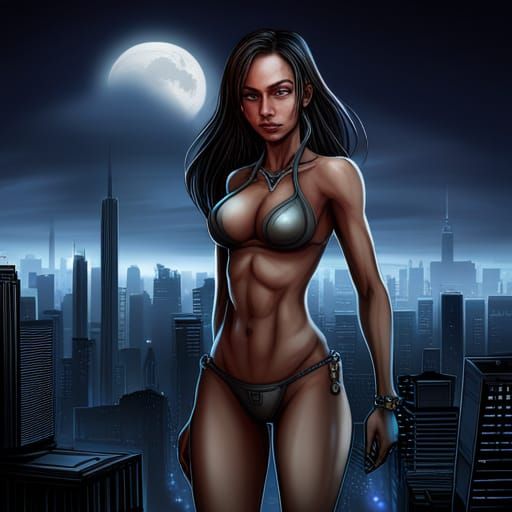 Alien Female in Cyberpunk City Moonlight