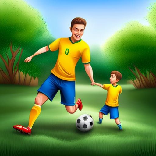 Hyperrealistic Father and Son Soccer Art