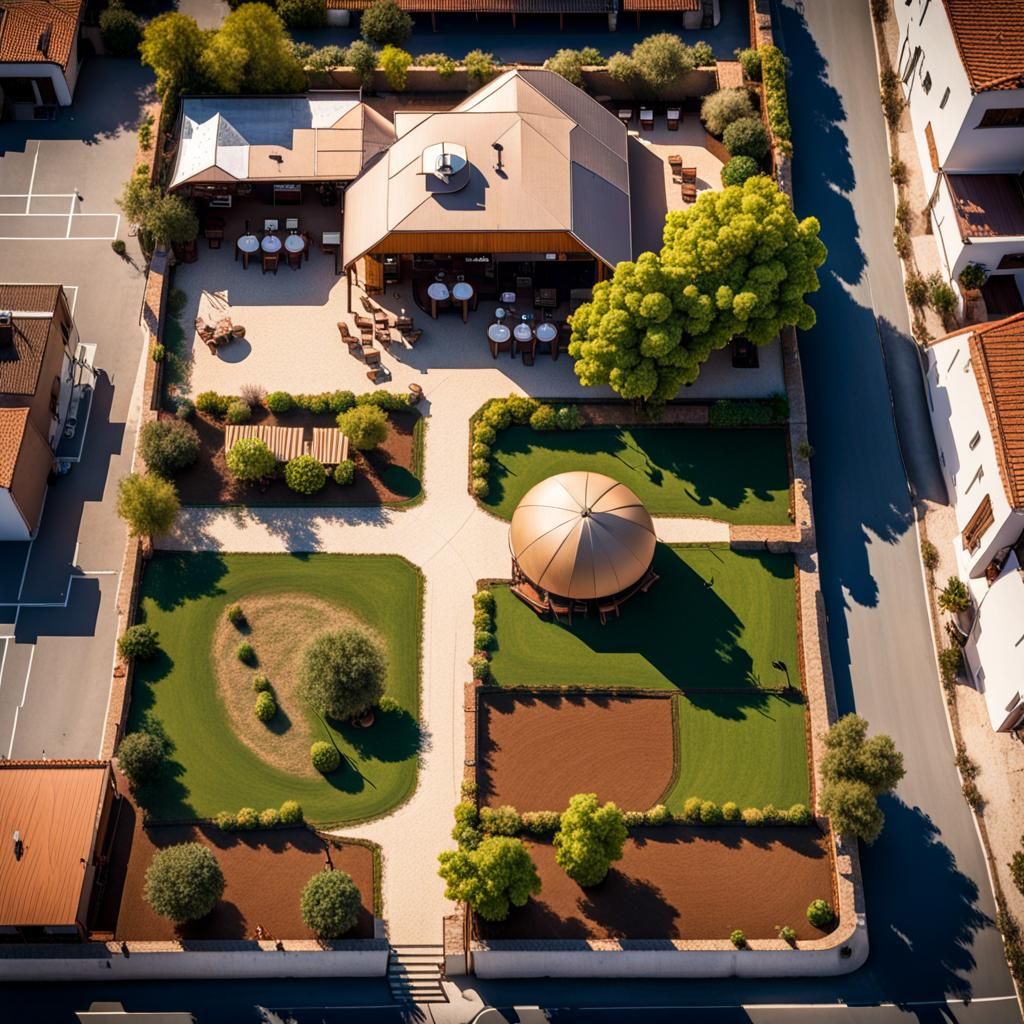 Rural Restaurant Plans: Aerial View of Outdoor Design