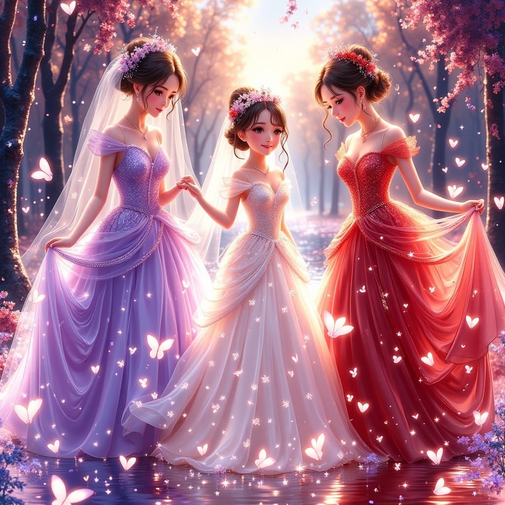 Princess Wedding Dresses in Anime Cel-Shaded Style